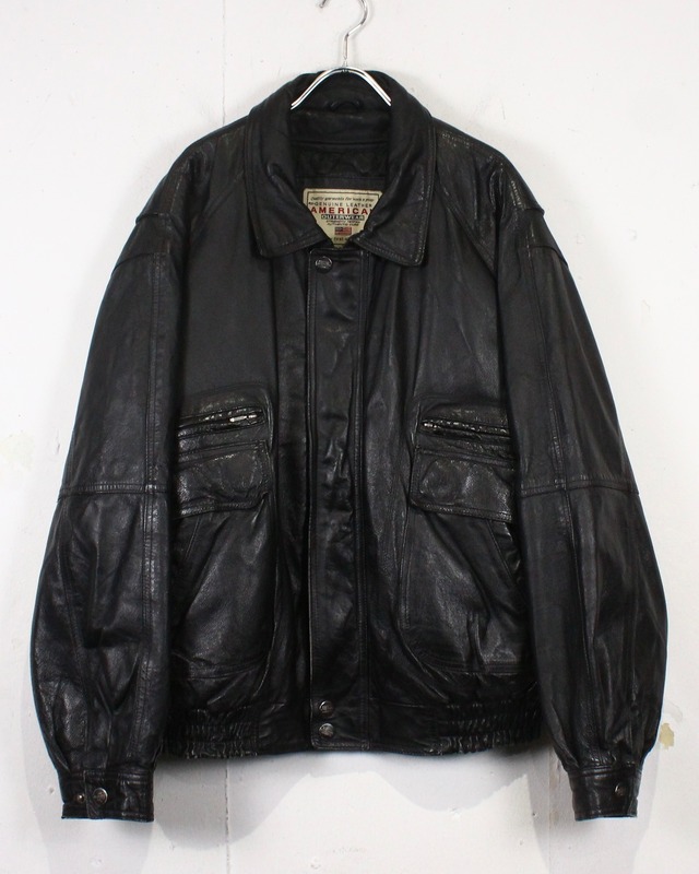 【Caka act2】Flight Detail Vintage Loose Leather Jacket