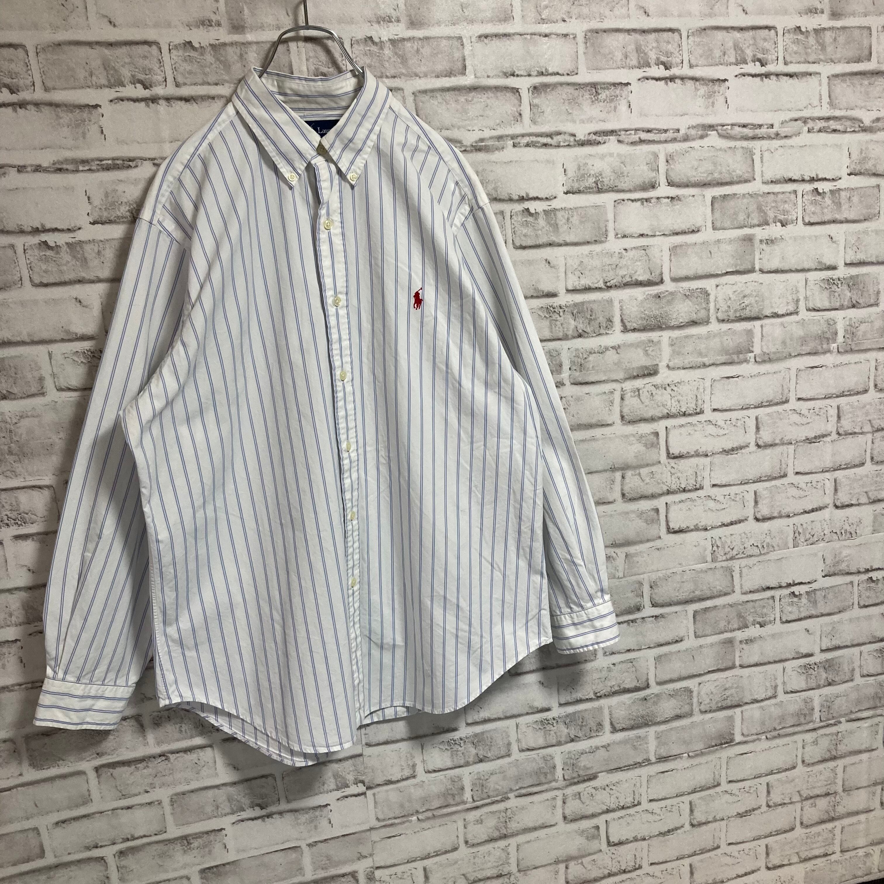 Ralph Lauren】L/S Stripe BD Shirt L相当 90s ラルフローレン