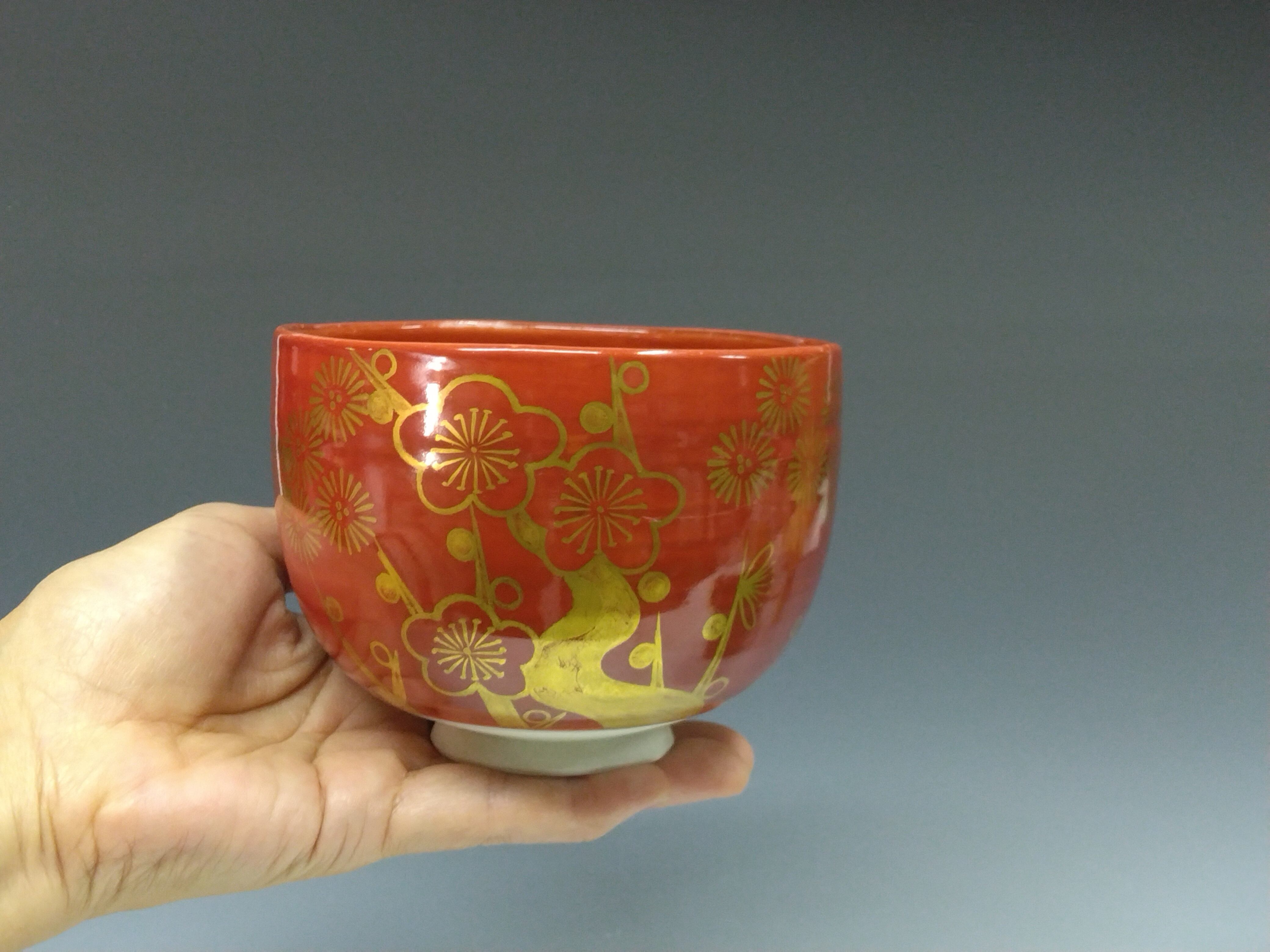 清閑寺窯 杉田祥平 茶道具 茶碗 赤地 色絵 抹茶碗 京焼 閑寺 杉田祥平