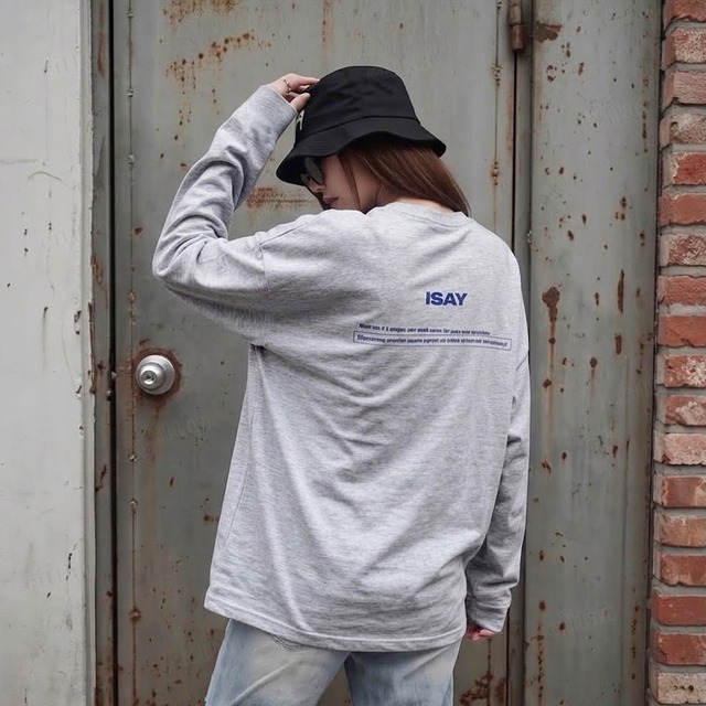 【即納】Y-5095　2026秋新作♡ISAYバックプリント長袖Tシャツ　ホワイトメランジ　0911