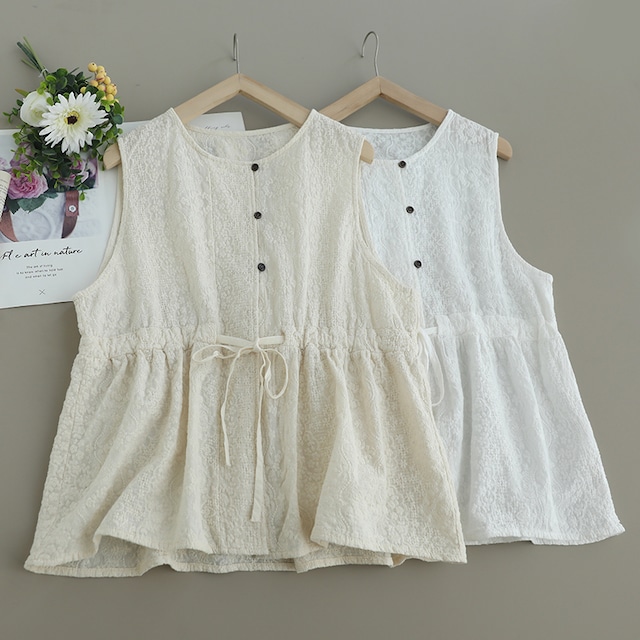 シンプルウエストタイ刺繍ベスト　M1357