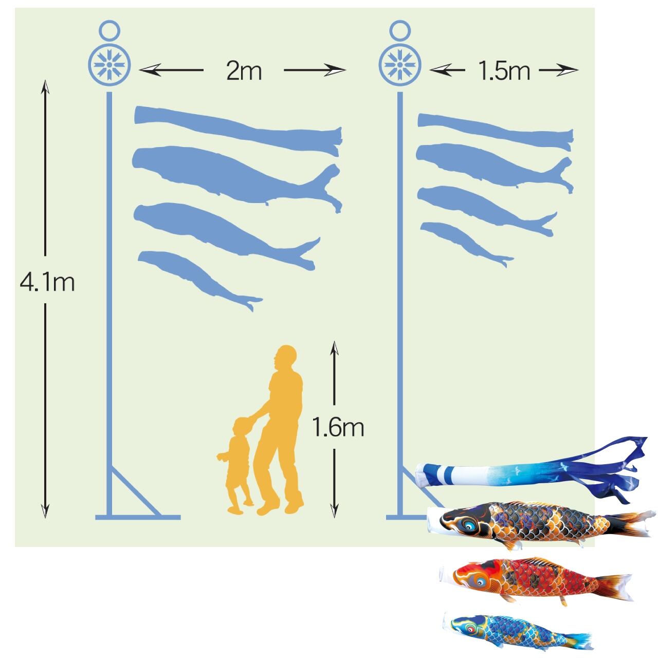 京錦庭園スタンドセット　２M６点セット（徳永鯉のぼり）