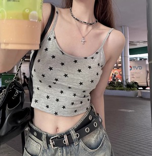 レディース トップス クロップド丈 袖なし キャミソール ラウンドネック 襟なし ストリート かわいい シンプル カジュアル おしゃれ かっこいい 存在感 ラブリー キュート ベーシック アクティブ ワイルド 星柄 春 夏 秋 ロングシーズン 学生 デート お出かけ イベント リゾート 海 プール ビーチ 公園 女子会 休日 ショッピング コンサート ライブ カフェ 重ね着 韓国 オルチャン 脚長 プチプラ 普段使い 着回し インスタ映え S M L XL 2XL 小さいサイズ 大きいサイズ グレー