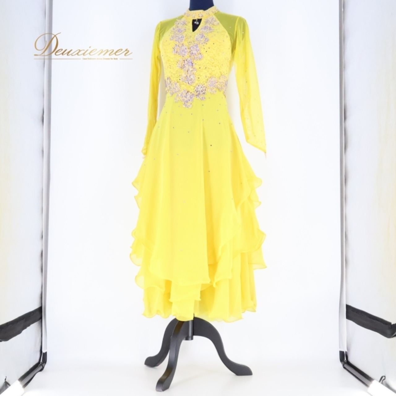 社交ダンス 衣装 スタンダードドレス ドレス スタンダード ワンピース 黄色 フロート デモ 競技 ダンス パーティ 発表会 イエロー系 フォーマル ステージ衣装 おしゃれ 美しい ラグジュアリー かわいい 女性用 エレガント イベント用