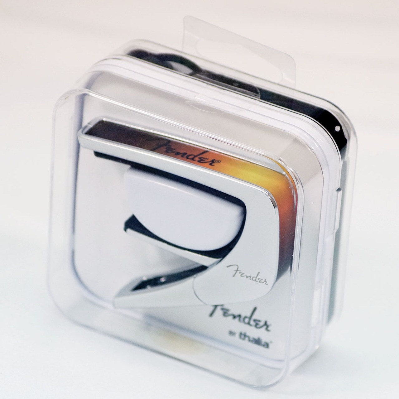 Thalia Capos Fender Sunburst with Black Spaghetti Logo (Chrome) [Officially Licensed Capo]