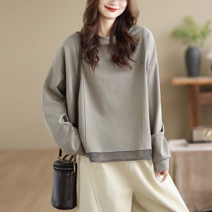 MESH PANEL DRAWSTRING RELAXED SWEATSHIRT TOP M-18705