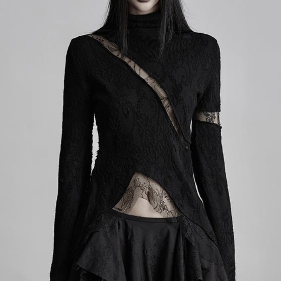 Lace embroidery half-high neck shirt S281