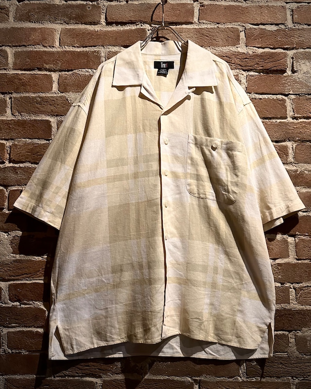 【Caka act3】Checkered Pattern Vintage Linen × Rayon Vintage Loose S/S Shirt