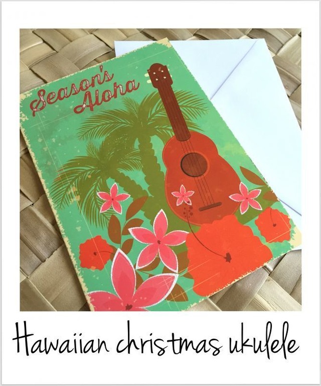 Hawaiian Holiday cards 2 SET "christmas Ukulele 