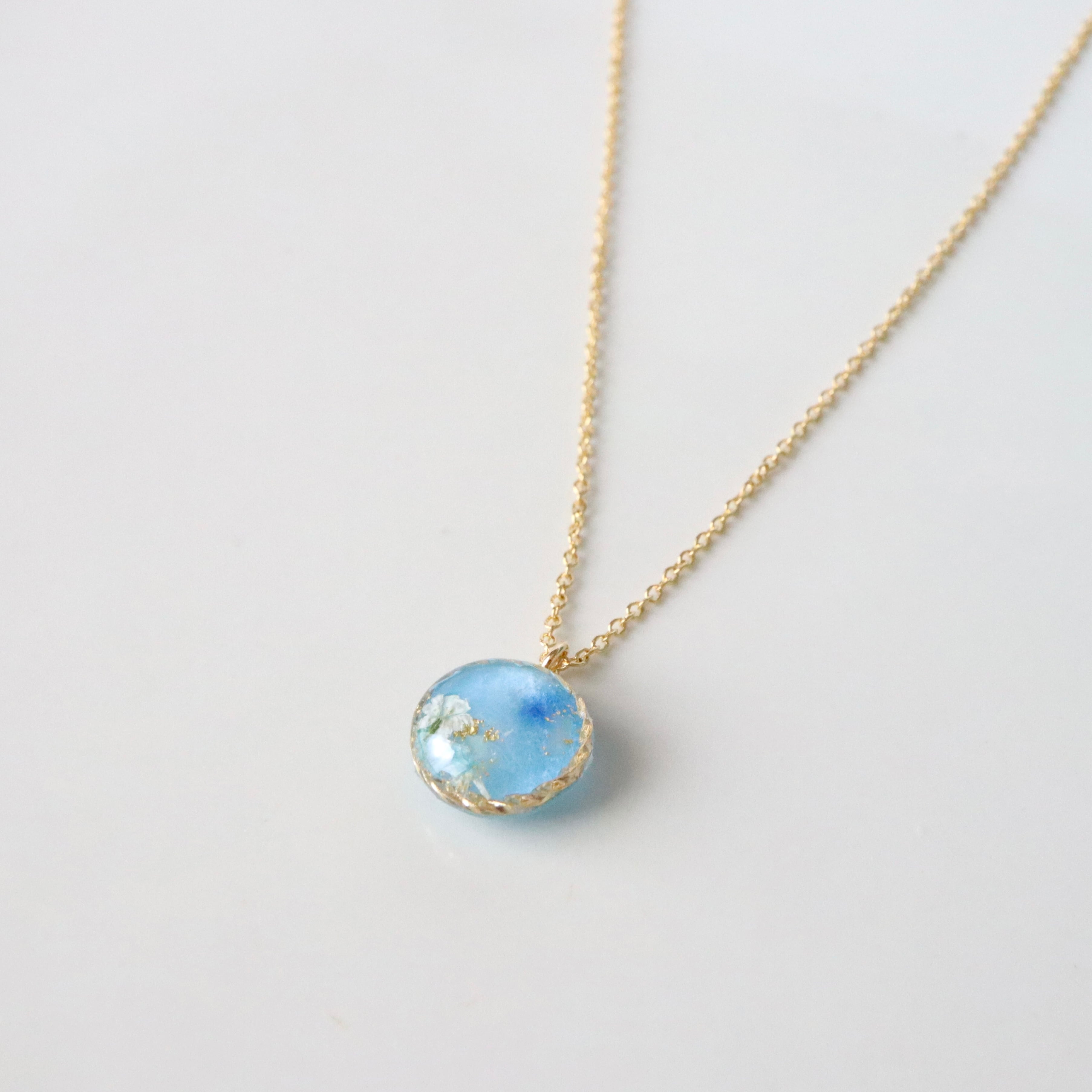 【ﾈｯｸﾚｽ 03】 1点もの＊和紙と水彩の彩り ~ネモフィラ~ /ｺﾞｰﾙﾄﾞ