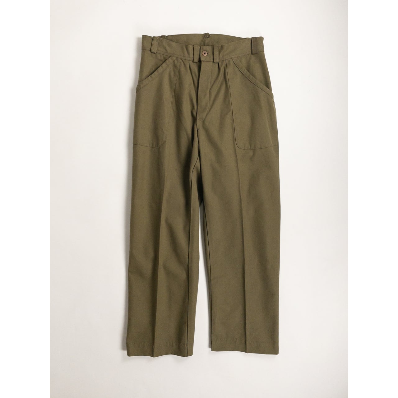 1950s "French Vintage" Olive Cotton Twill Work Trousers with French Military Fabric