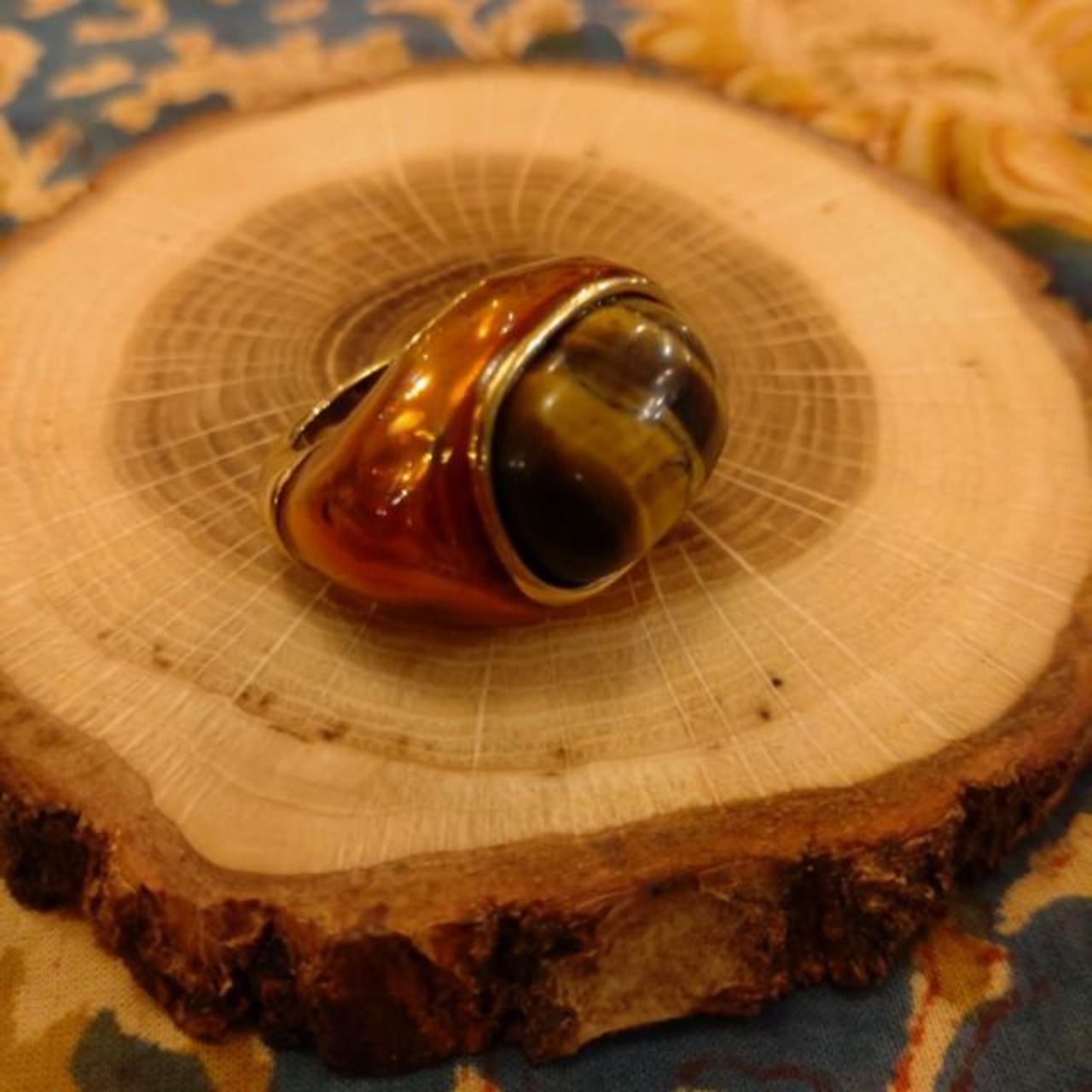 TOPANGA Jewelry 　Cabochon Cut Tiger ’s　Eye Ring　Ring Size 12　Ring　Accessory　Present　Simple　Vintage　Antique