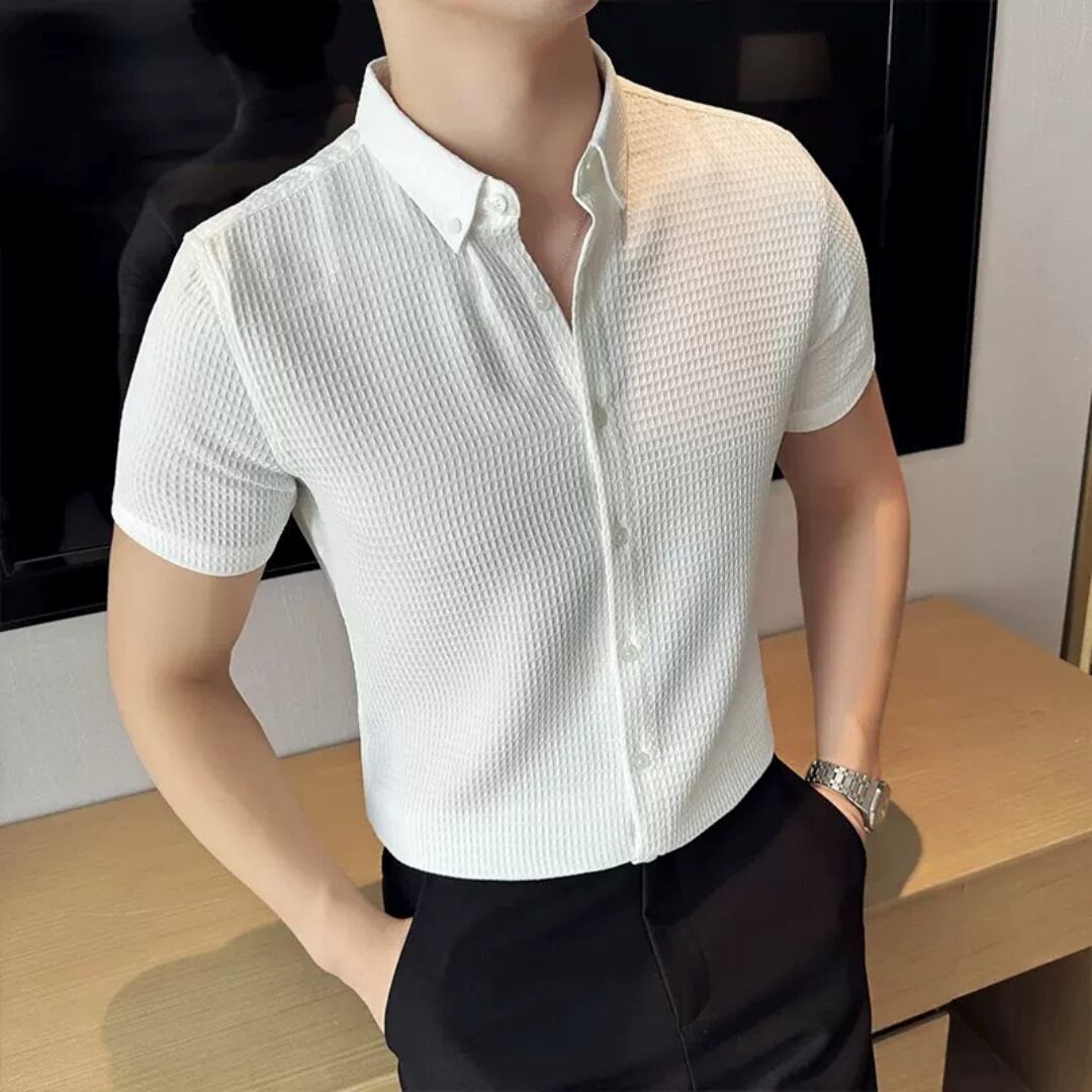 boohoo MAN★半袖 ワッフル生地 ボタン留め シャツ ワイシャツ boohoo MAN☆半袖 ワッフル生地 ボタン留め シャツ ワイシャツ