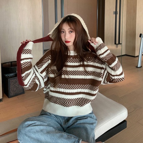 ✞ スタンダードストライプカジュアルニットトップス ♡セーター 大人女子☆ ロング レトロ ✞ゴスロリ SM ミリ 甘ロリ クラロリ 和ロリ エレガント 黒ロリ 姫ロリ 華ロリ BB-BB26391131618