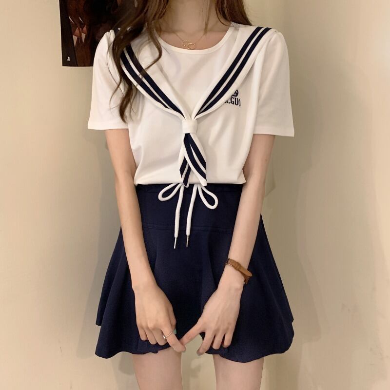 スカート サマールーズネイビーハイウェストウェストプリーツショーツ ストリート 夏物 ブルマー 1号婦人85739810254