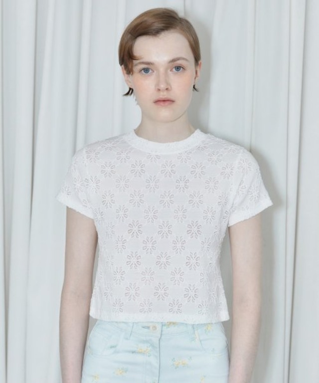 [SINOON] FLOWER JACQUARD T-SHIRT (WHITE)