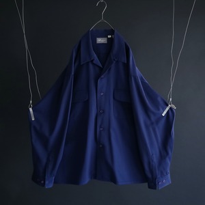 over silhouette navy color summer wool open-collar shirt