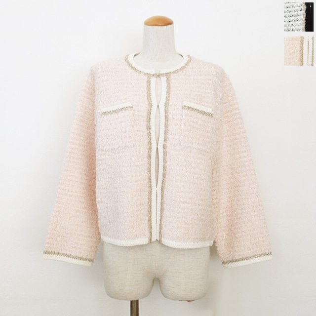 Dignite collier (ディニテコリエ) ジャケット ツイードニット ノーカラー 長袖 KLT-80267060