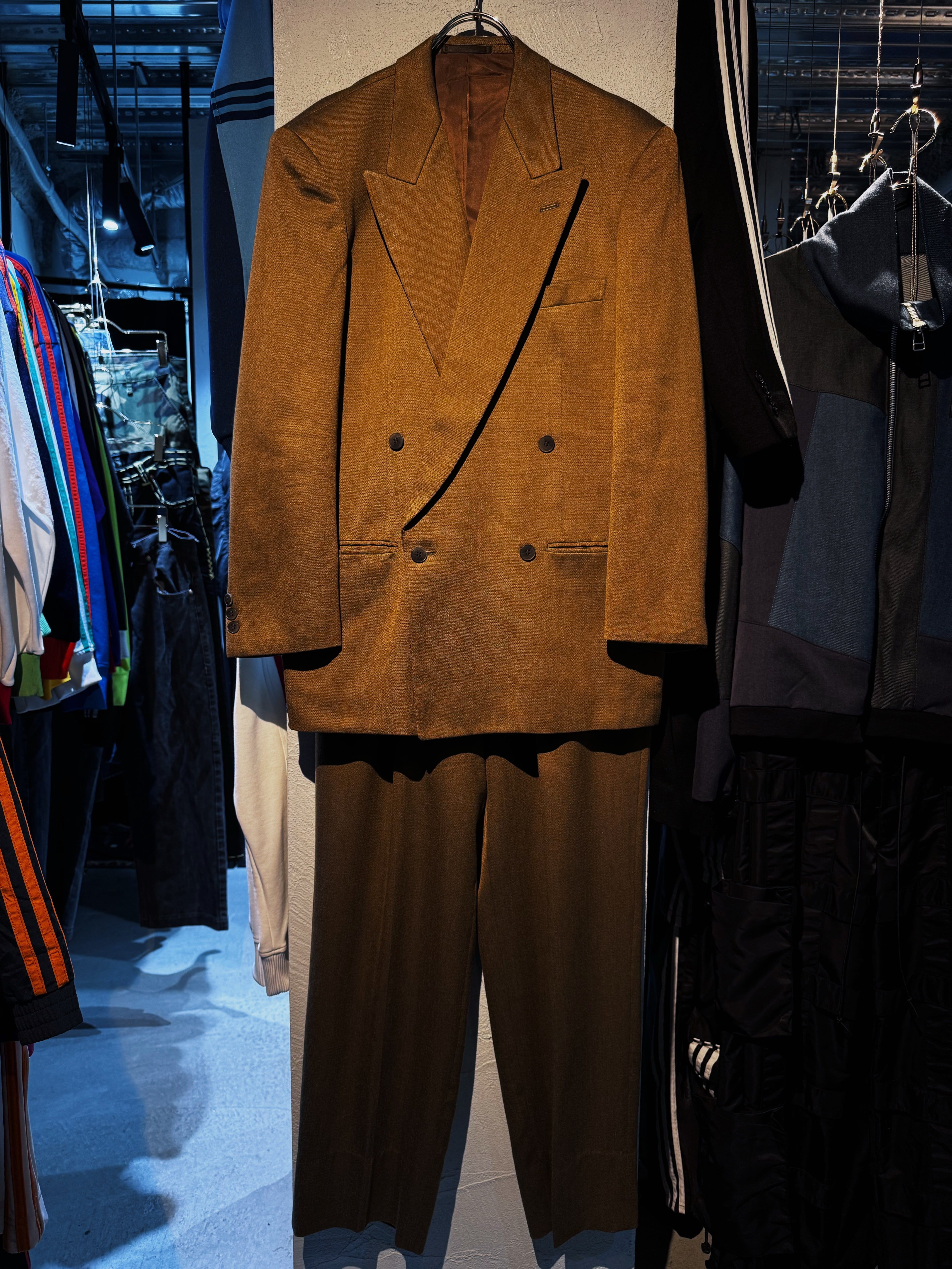 90's olive color quattro botão double breasted set up