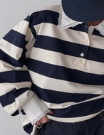 【新作5％OFF・3日間】Lace-collar Stripe Toips_3colors