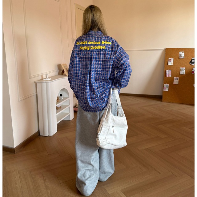 pop color logo check pattern loose shirt　ポップカラーロゴチェック柄ルーズシャツ　J1735