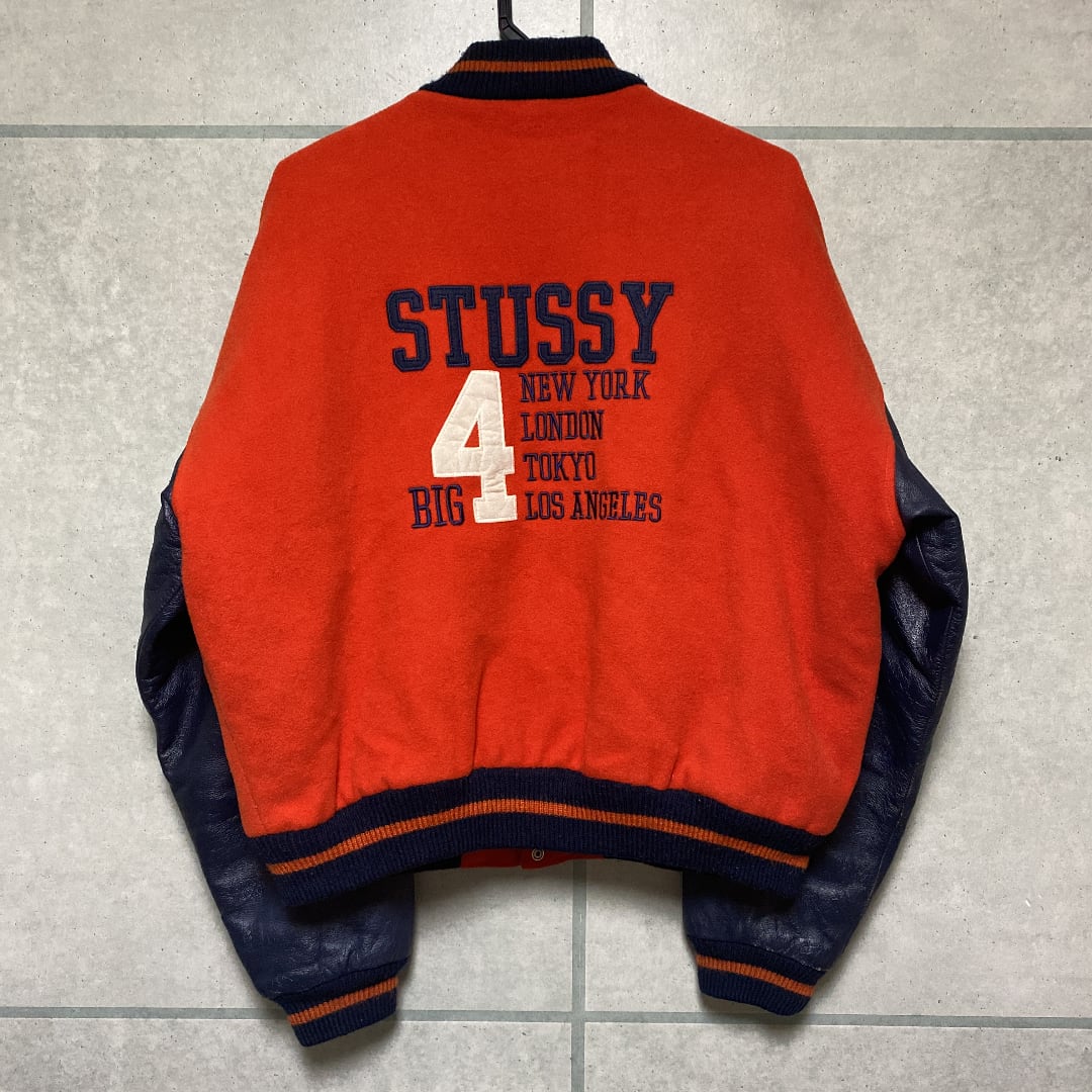 Stussy 4大都市 BIG4 袖レザー スタジャン L 90's OLD Stussy 4大都市 BIG4 袖レザー スタジャン L 90's OLD 90s OLD
