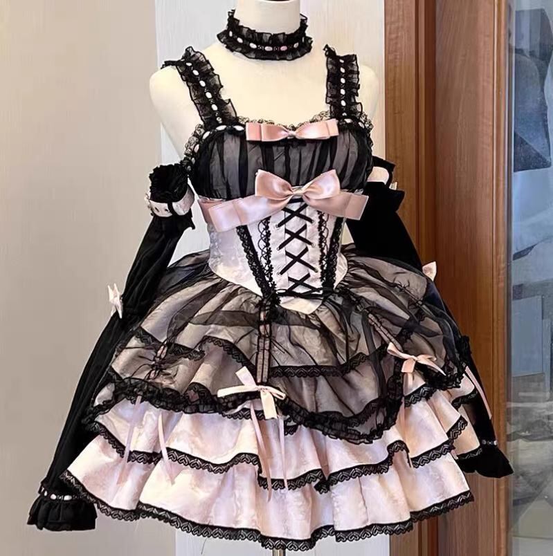 甘ロリ♡全6カラー チョーカー&つけ袖付きピンクフリルドレス 甘ロリ♡全6カラー チョーカー&つけ袖付きピンクフリルドレス