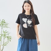 TRUBE レースハートラインストーンスパンコールデコTシャツ【M~L】ブラック