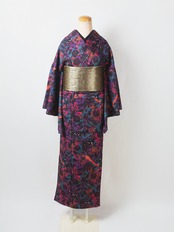 【受注商品】Rumi Rockキモノ「カメレオンの寄り道」紫地にオレンジ　[A1721]