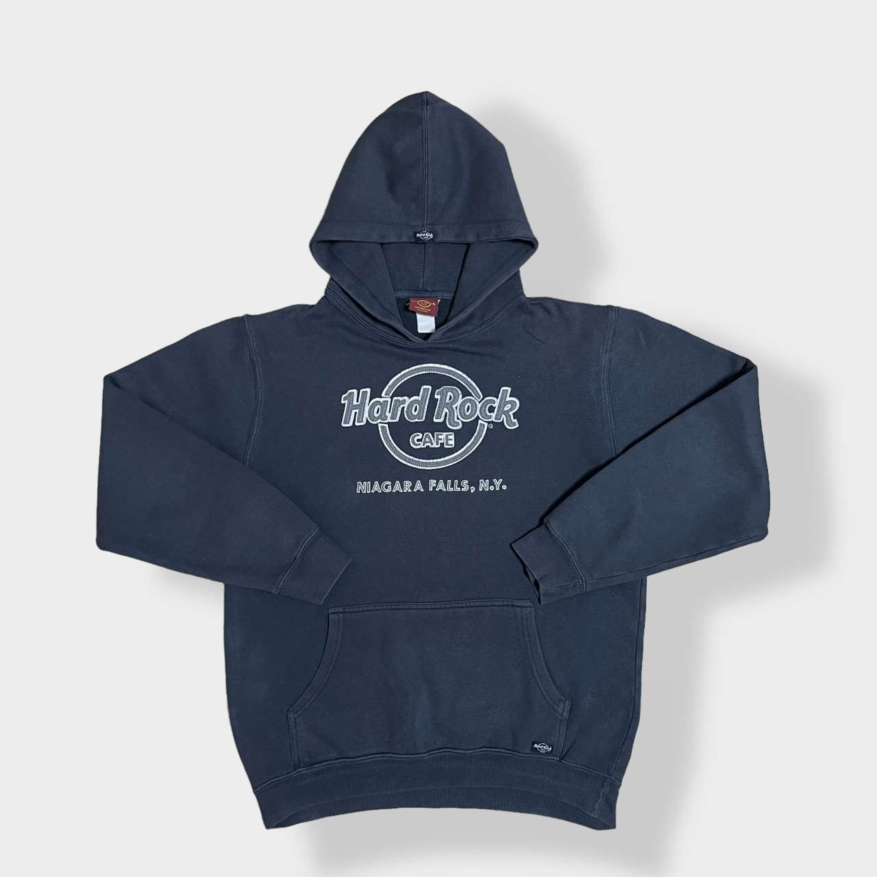 【Hard Rock Cafe】刺繍 ロゴ NIAGARA FALLS NY ナイアガラの滝 パーカー プルオーバー スウェット フーディー hoodie M グレー系 ハードロックカフェ us古着