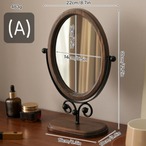 天然木 オーバル 卓上ミラー アイアンスタンド 角度調整 回転式 化粧鏡 バニティミラー 楕円 ウッドフレーム ナチュラル アンティーク調