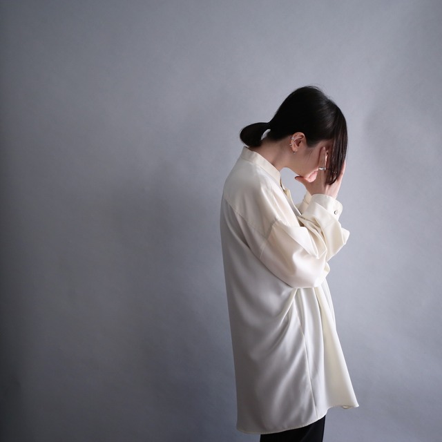 "刺繍" XXL over size fry-front band-collar shirt