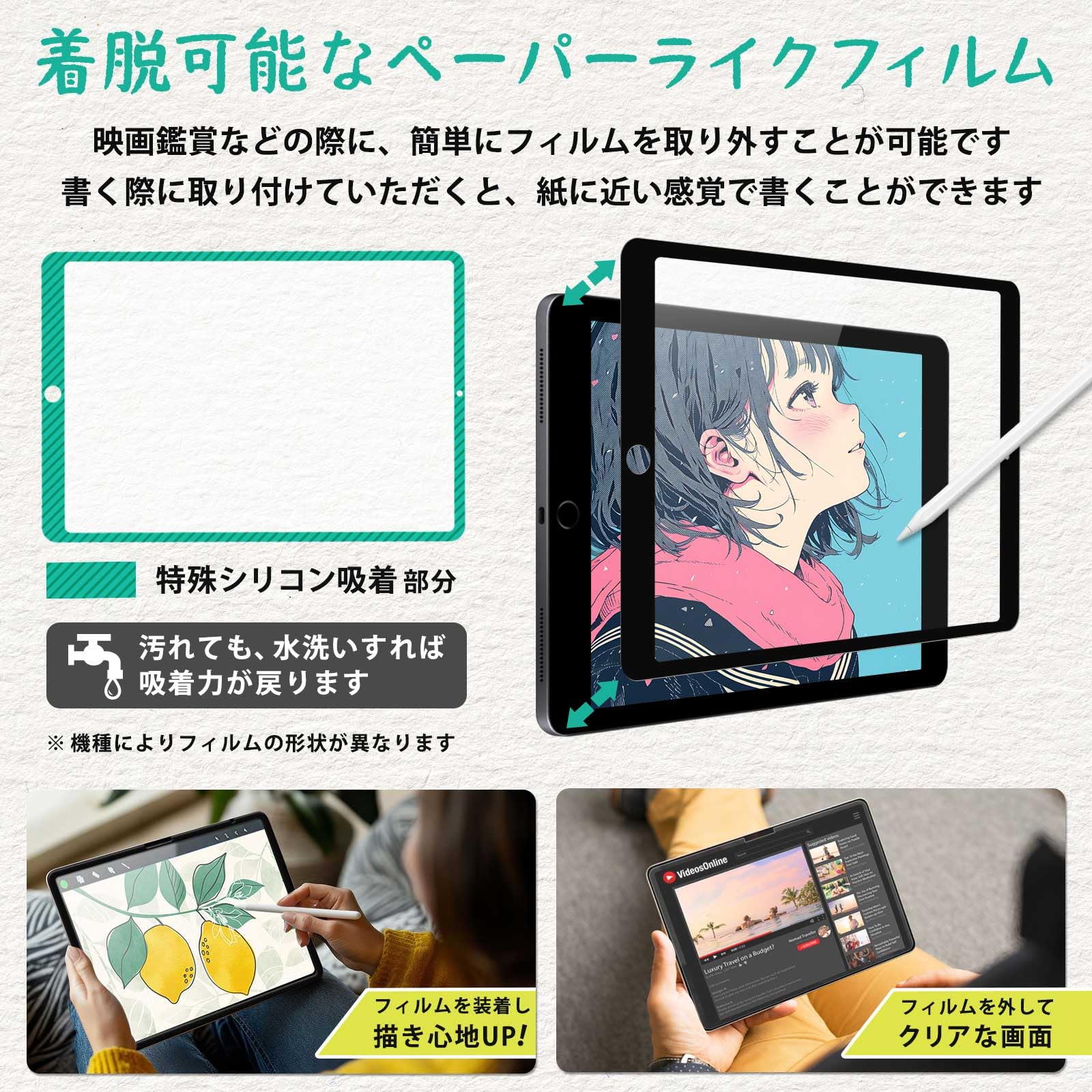 YMYWorld iPad mini 5 / iPad mini 4 用 ペーパーライク フィルム 着脱