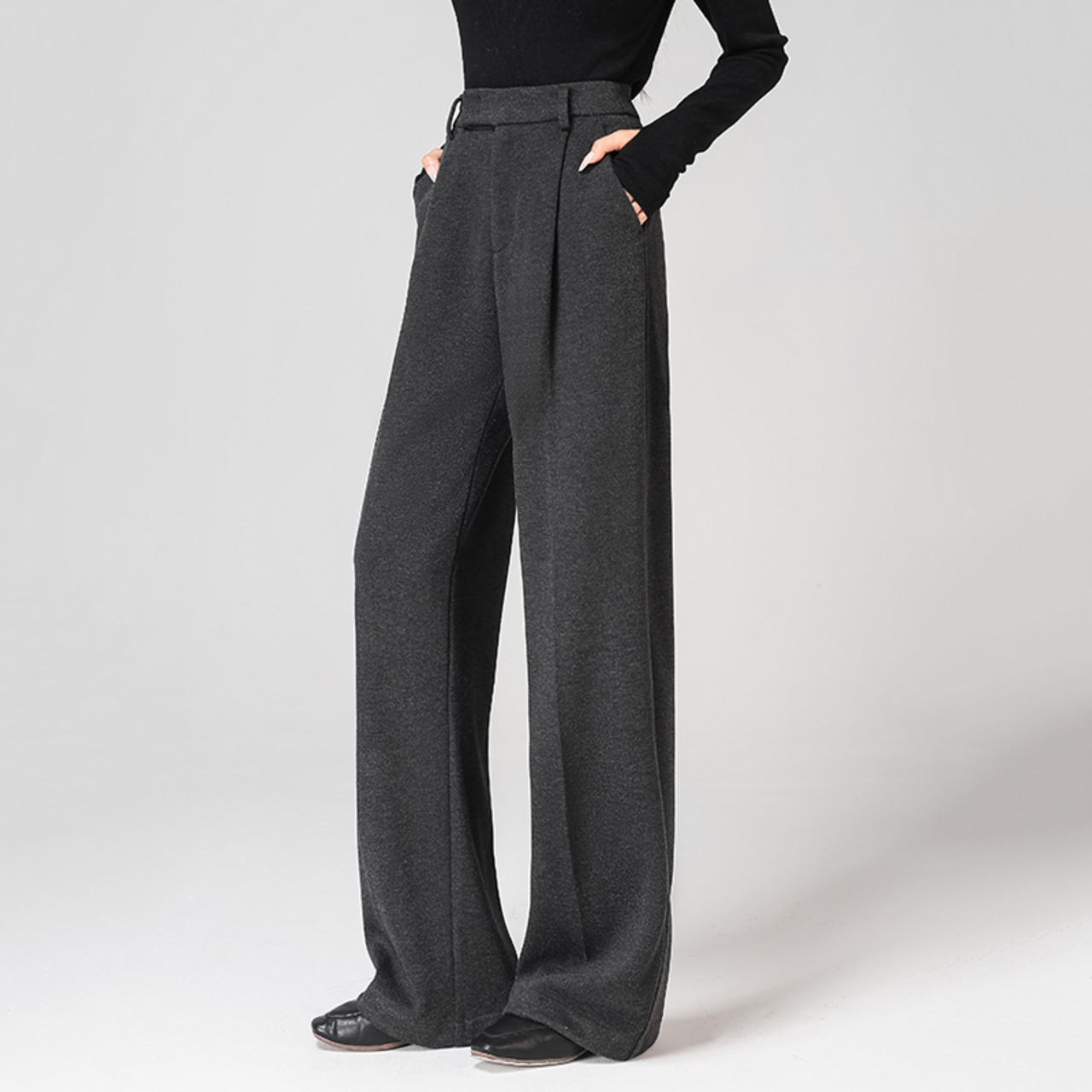 タック入りフルレングスストレートパンツ H0062