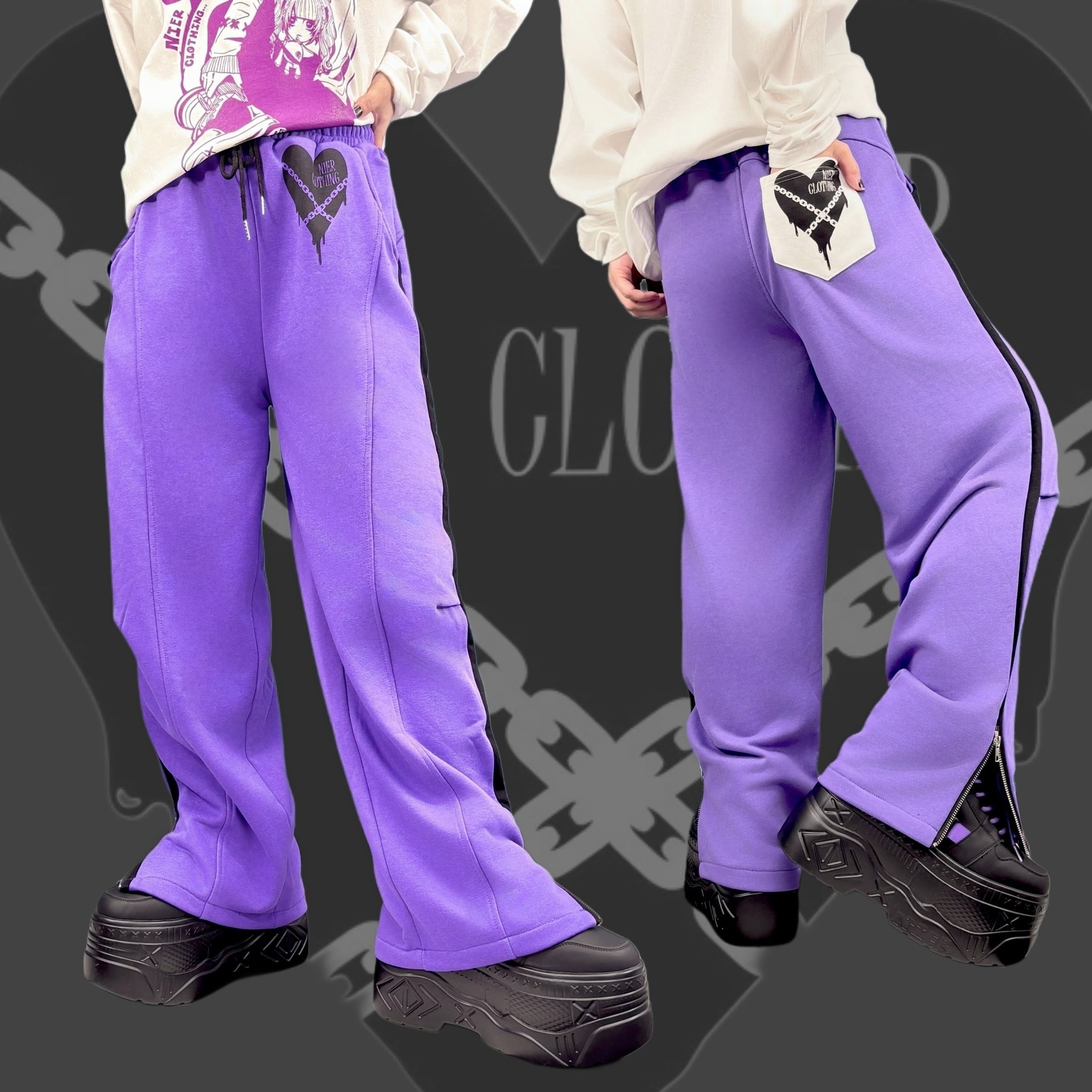NiREページ ZIP SLIT PURPLE WIDE PANTS【CHAIN HEART】 | NIER CLOTHING