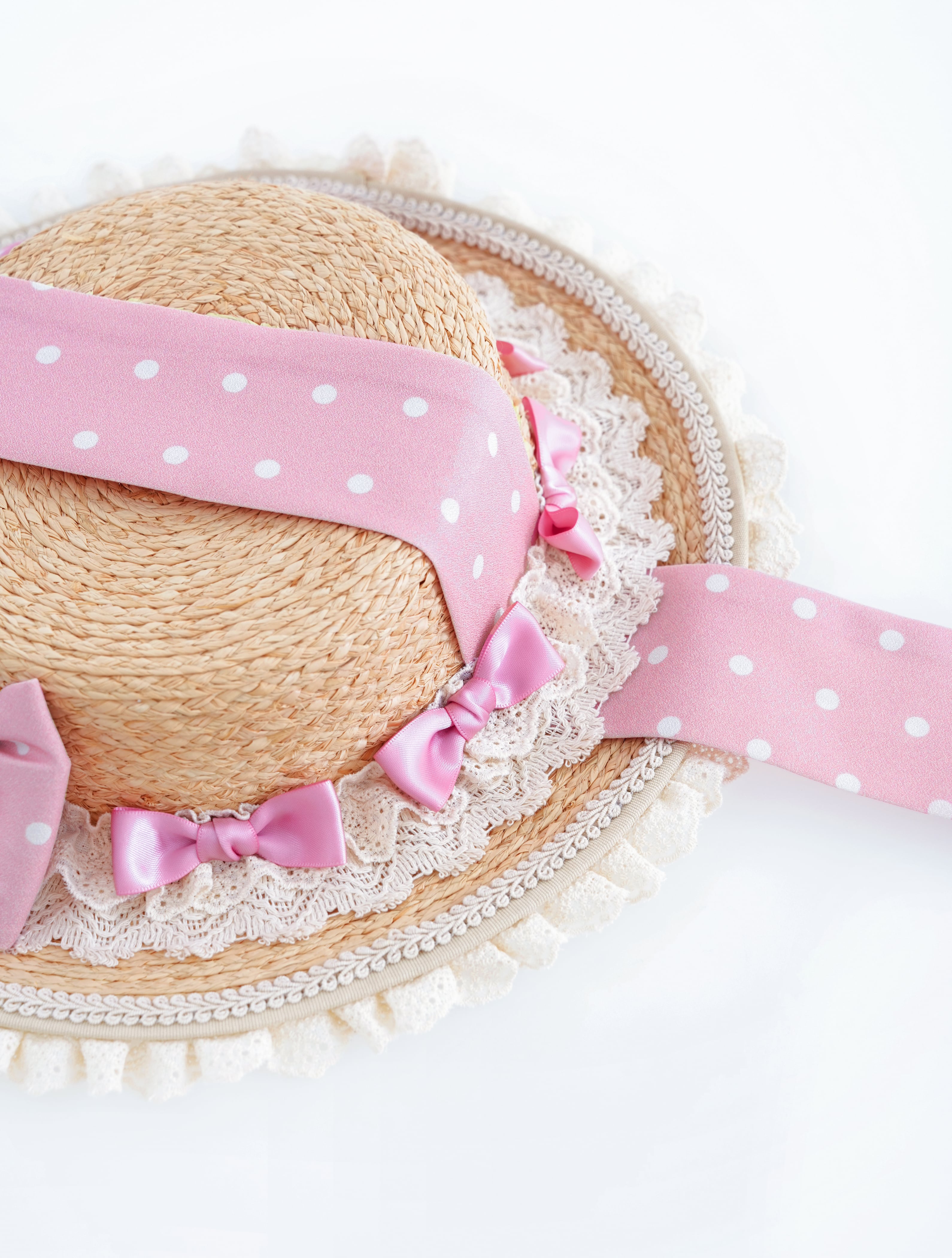 TEDDY STRAWBERRY LABEL ドットリボンストローハット【コラボ商品