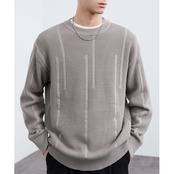 縦ラインデザイン クルーネック 長袖ニットセーター af0349