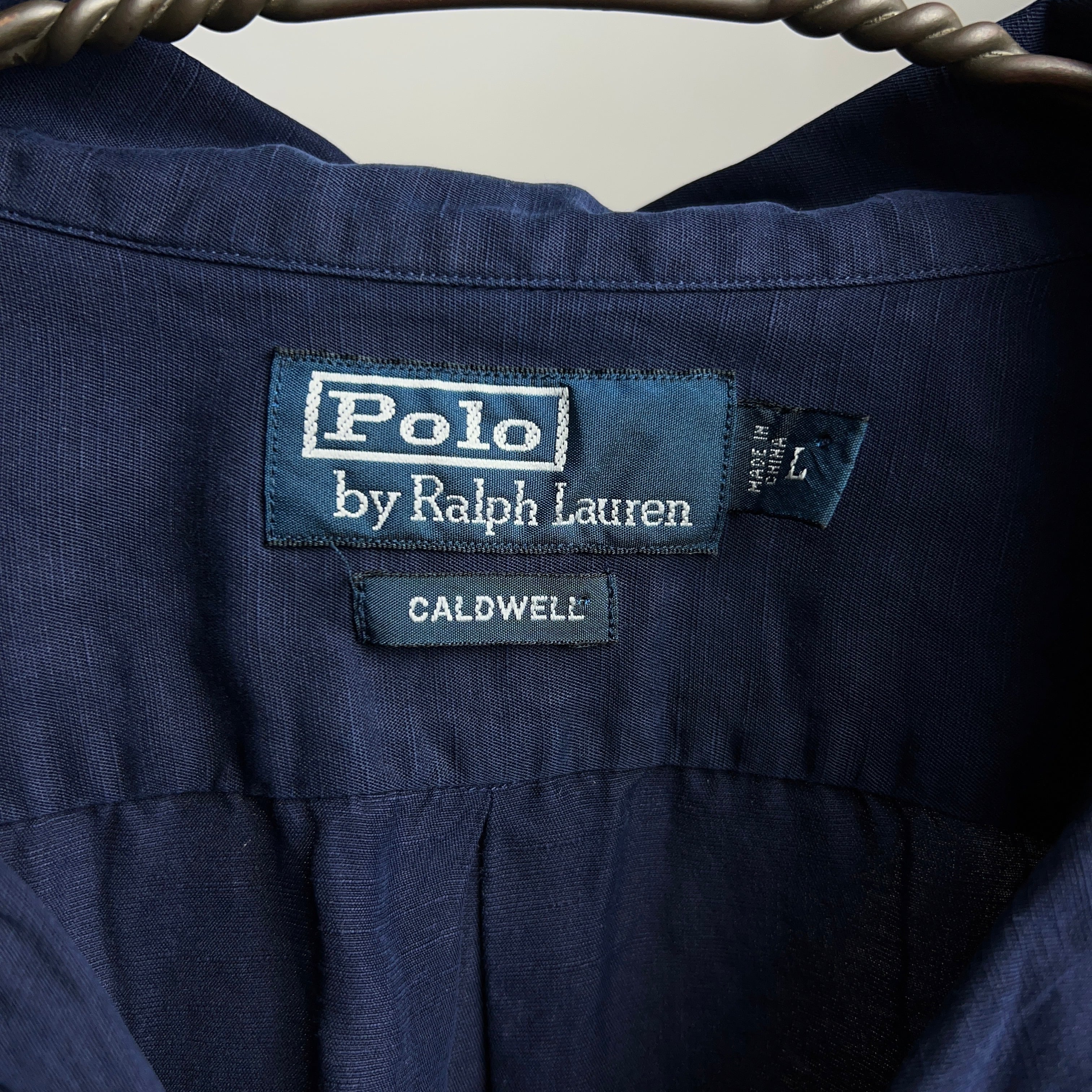 90’s “Polo Ralph Lauren” CALDWELL S/S SHIRT SIZE L ラルフローレン コールドウェル  オープンカラーシャツ リネン シルク 90年代【0801A32】【ネコポス発送可能】