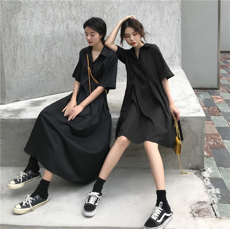 フレンチドレス子供たちの夏のドレス新しい友達ドレスハイウエスト緩い半袖人形スカート黒スリムミドル丈ドレス 1号婦人48292102466