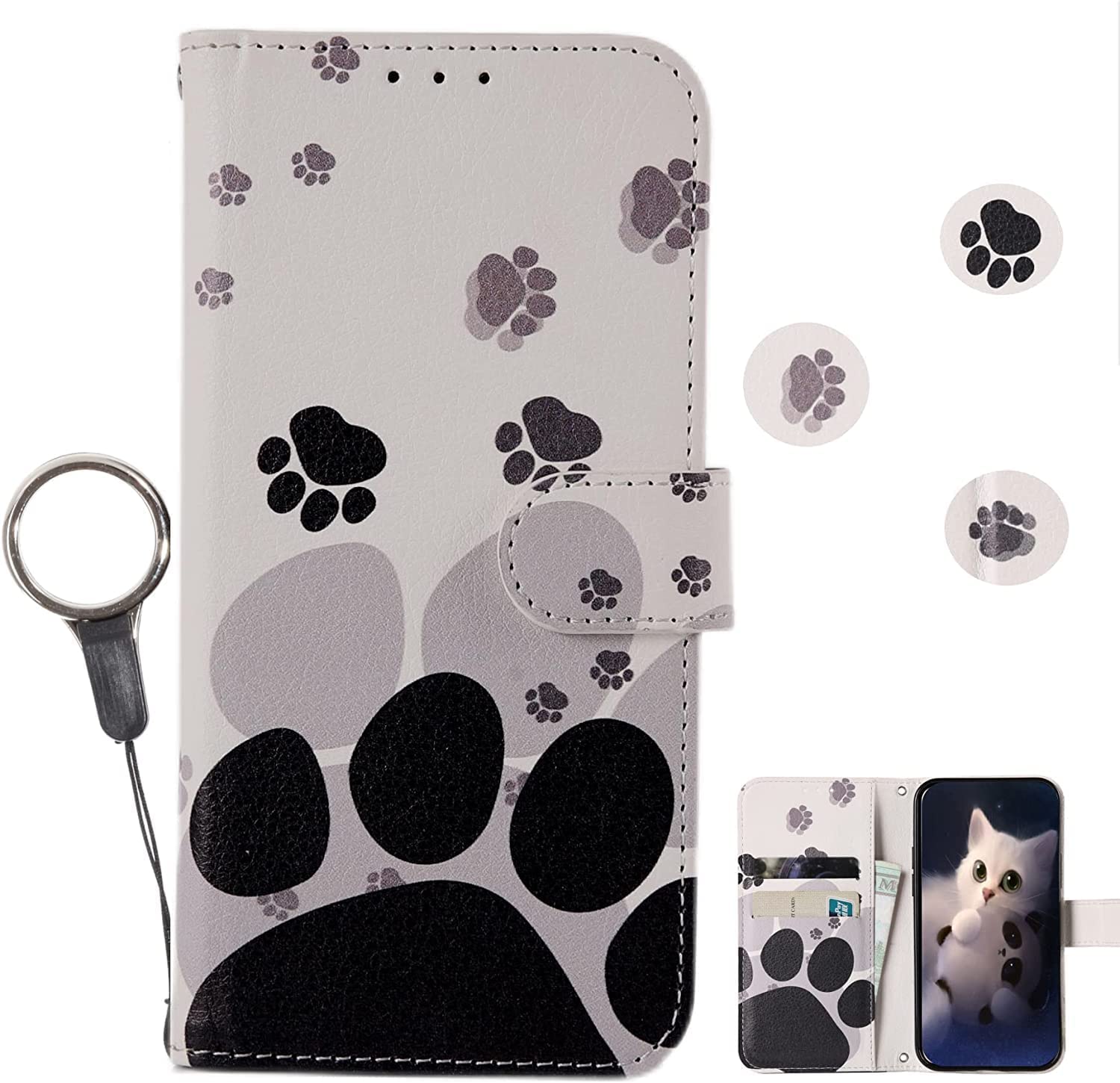 Pixel 8A用のケース 手帳型 ピクセル 8a ケースかわいい 猫 ストラップ付き おしゃれ かわいい スマホケース 携帯カバー カード収納 財布型 人気 TPUスタンド機能 かっこいいホワイト