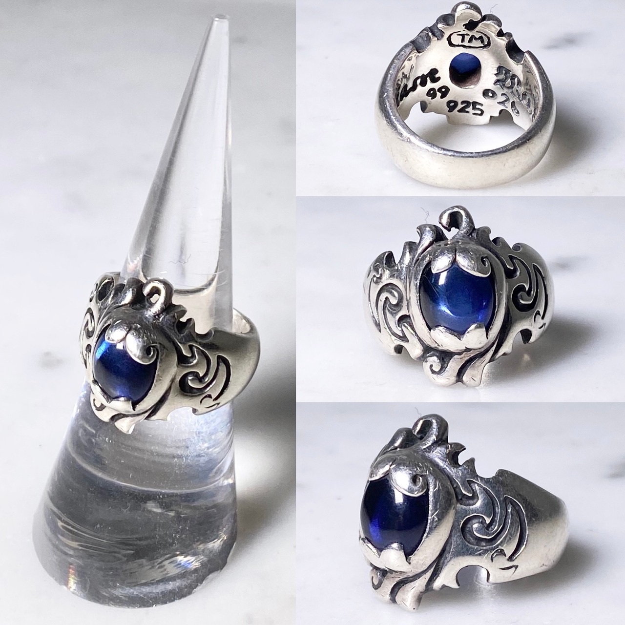 WILLIAM WALLES silver ring set with synthetic sapphire “PHOENIX”