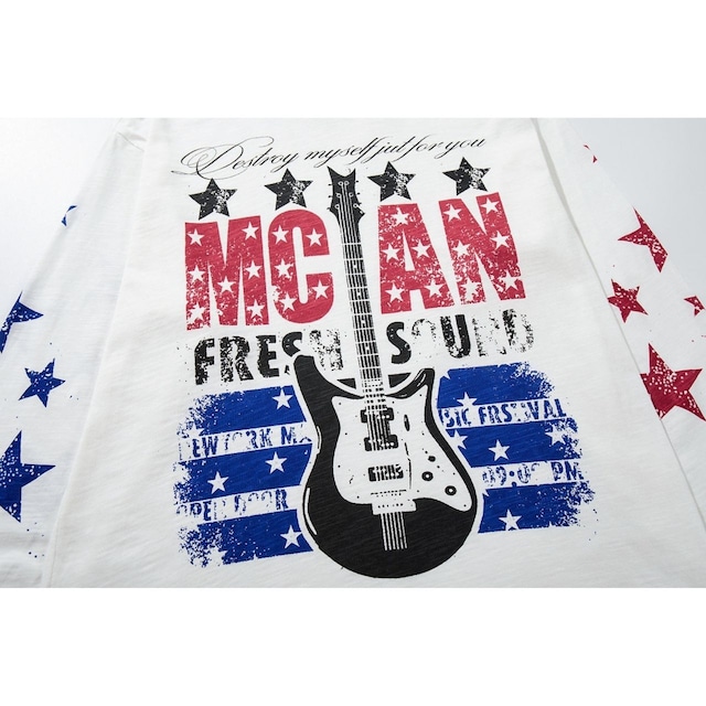ギターグラフィックスタープリントロングTシャツ 1col R02674