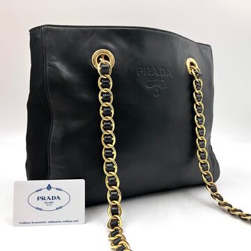 極 美品 カード付 PRADA プラダ 三角ロゴ ナイロン レザー 本革 