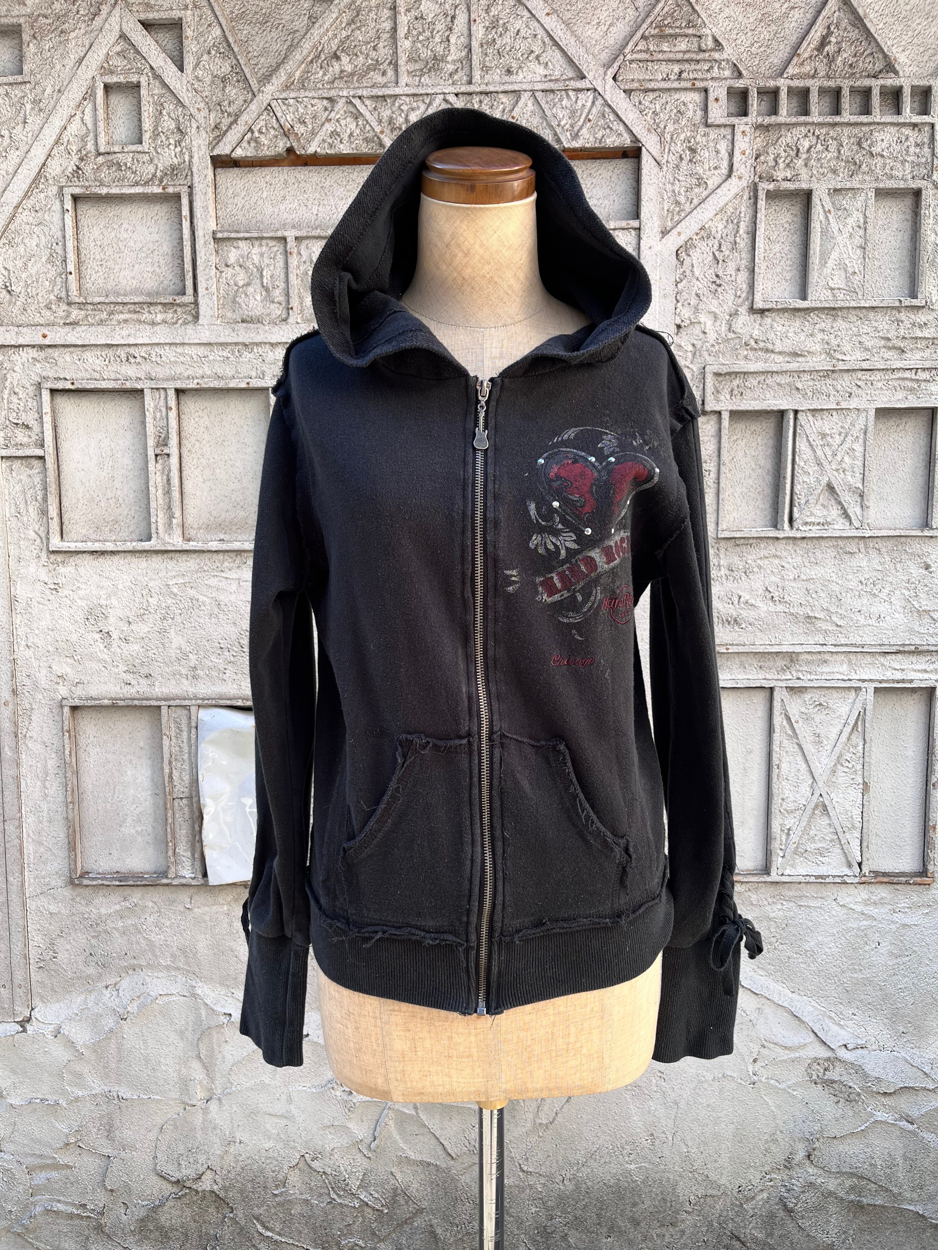 "HARD ROCK" design printed damage hoodie