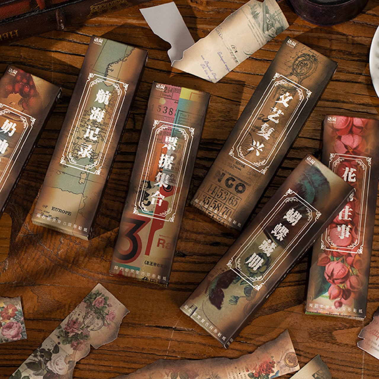 在庫限り】縦長ステッカー 全6種 40枚入 レトロ 蝶 ルネサンス 薔薇