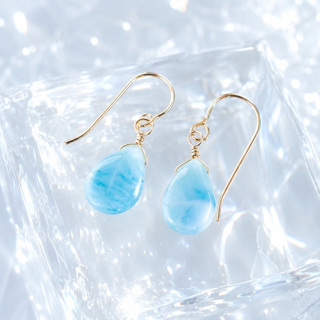 ☆希少高品質ドミニク共和国ラリマースムースペア Larimar AAA☆14kgf☆フックピアス・イヤリング