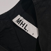 リネン混 MHL. マーガレットハウエル Vネック ポケット付 半袖 ワンピース サイズ II/ブラック系 レディース