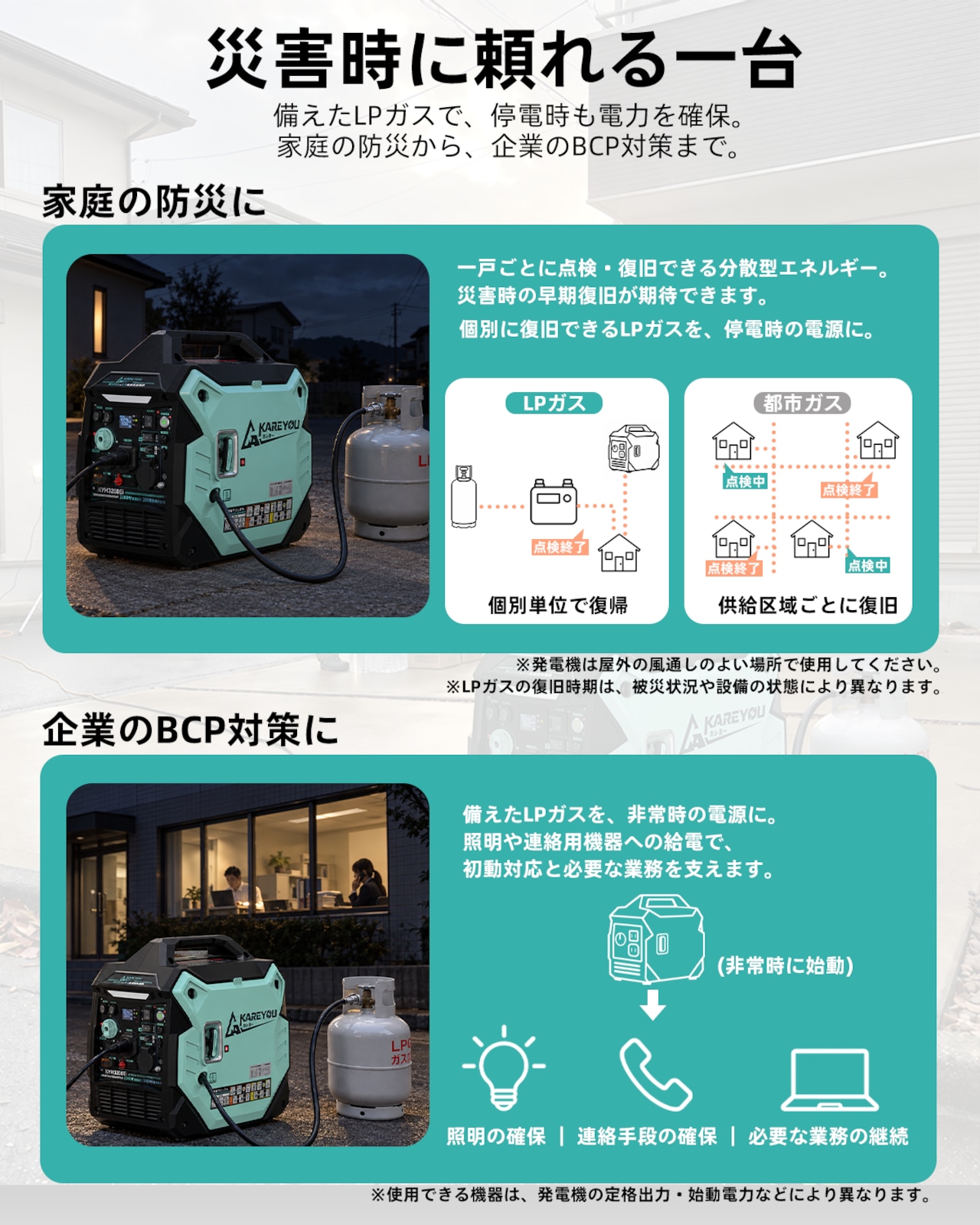 Kareyou インバーター発電機 KYH3200Ei 定格3.2kVA ガソリン・LPガス両用 3WAY始動 直列で200V出力可