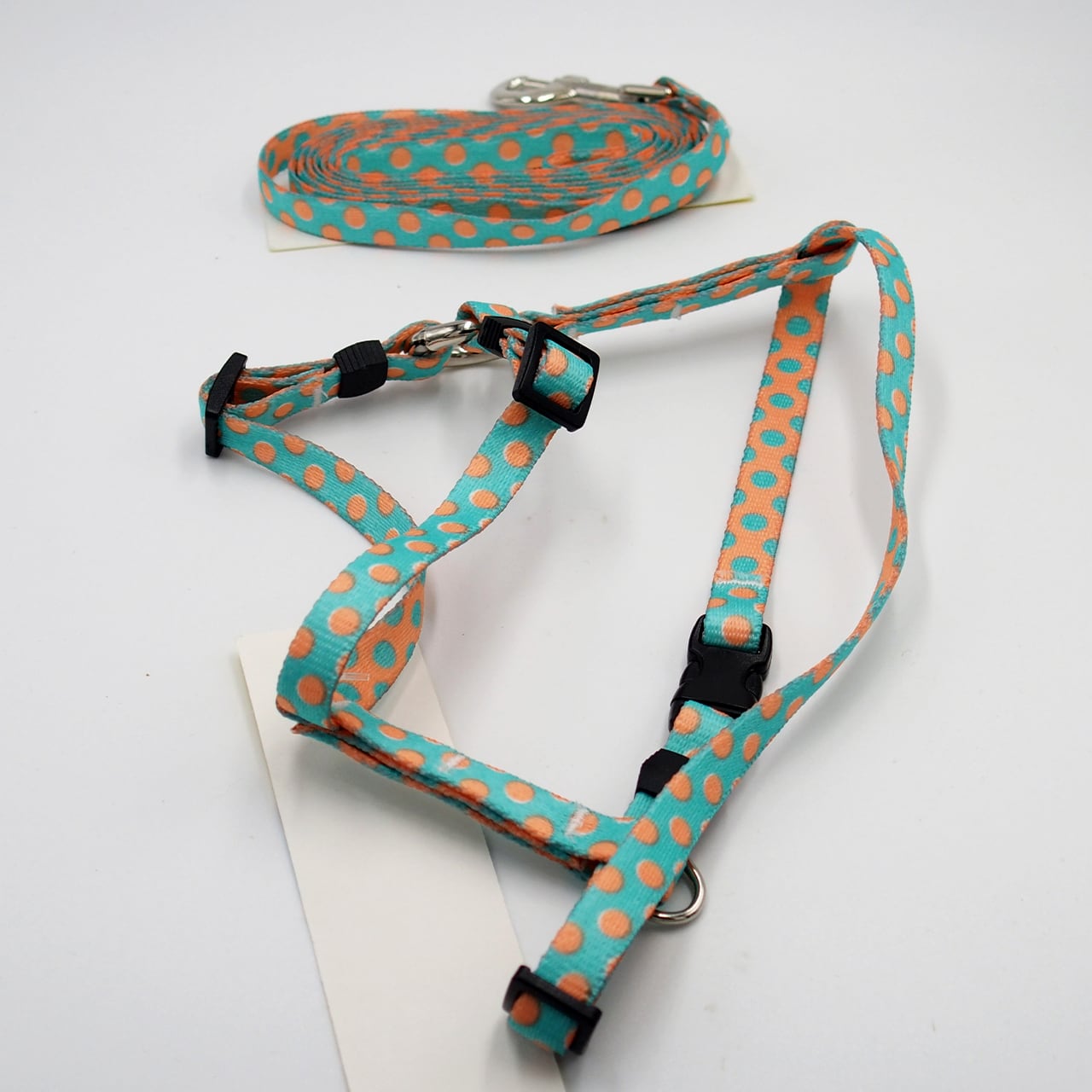 ブルー/メロン水玉 ロマンハーネス＋リードセット XSサイズ - Yellow