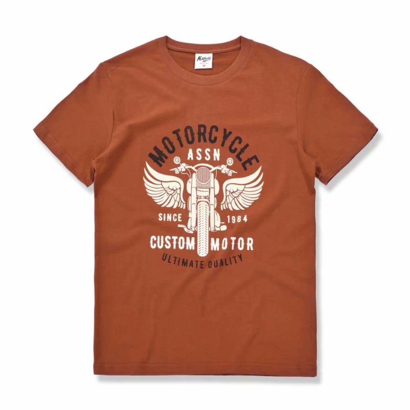 モーターサイクルプリントTシャツ ウィング&バイク ユニセックス タイトフィット 3色 L0534